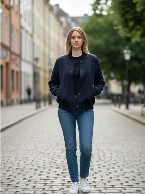 Women’s Navy Bomber Jacket - Timeless Casual Outerwear